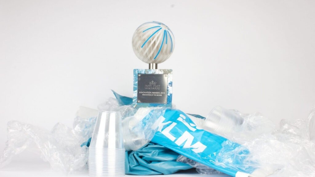Custom event trophies: The complete guide to designing awards 5 KLM event trophy sitting in KLM plastic bags
