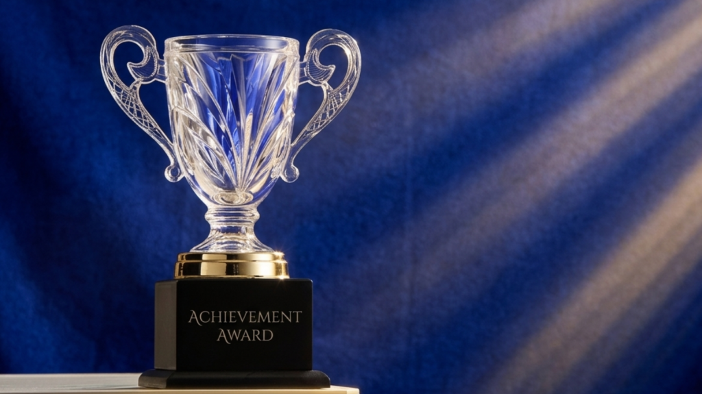 What materials are used in high-end event trophies? 5 Glass and crystal trophies